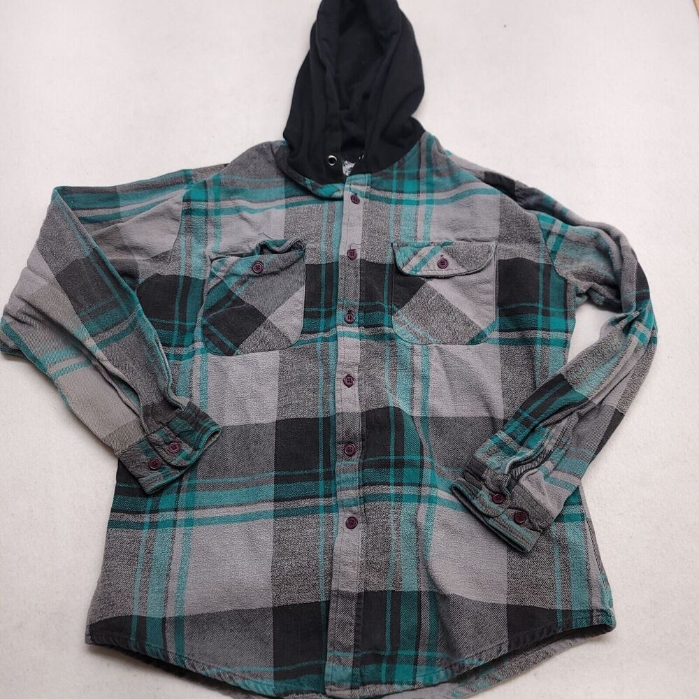 Timber Trail Casual Long Sleeve Button Up Hoodie Mens Size Medium M Gray Black - Picture 2 of 10